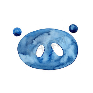 猪动物水彩插图鼻子在蓝色手绘孤立在白色背景上