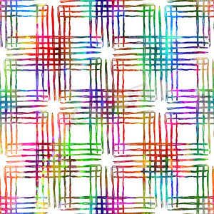 中花纹背景摄影照片_画笔描边格子几何 Grung 图案在彩虹色检查背景中无缝。 