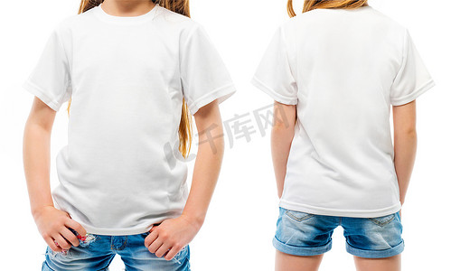 服装产品信息摄影照片_儿童白色 T 恤