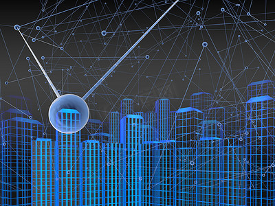 3D区块链城市、城市概念网络或数字城市