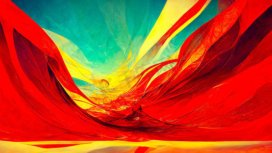 红黄催眠抽象线条墙纸背景设计，超亮色彩多汁
