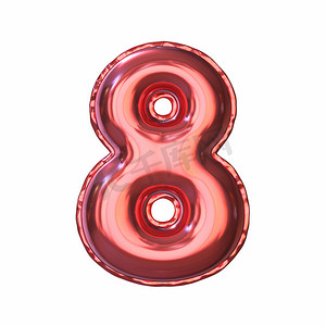 红色金属气球字体编号 8 八 3D