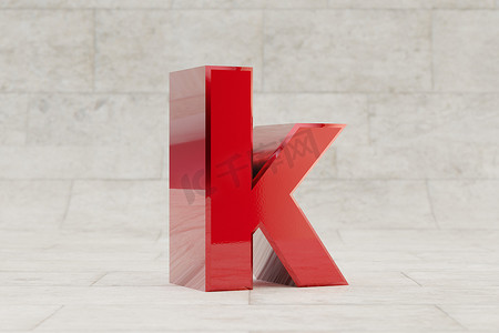 红色 3d 字母 K 小写。