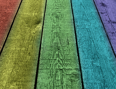 被风化的彩虹彩色木板背景。