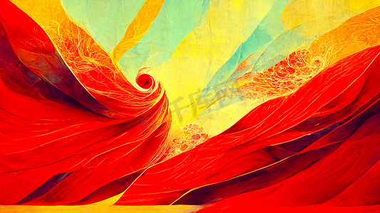 红蓝色线条摄影照片_红黄色催眠抽象线条壁纸背景设计，超亮色彩多汁
