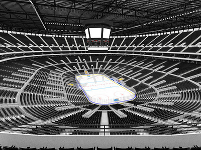 美丽的冰球运动场，配有黑色座椅和 VIP 包厢，可容纳 50 万名球迷