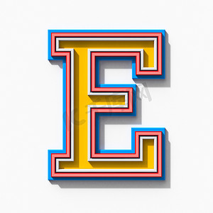 带阴影字母 E 3D 的平板衬线彩色轮廓字体