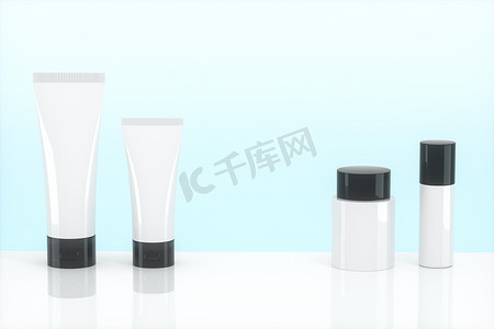 防晒霜模板摄影照片_白色背景的空白化妆品瓶，3d 渲染。