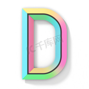 霓虹色明亮字体字母 D 3D