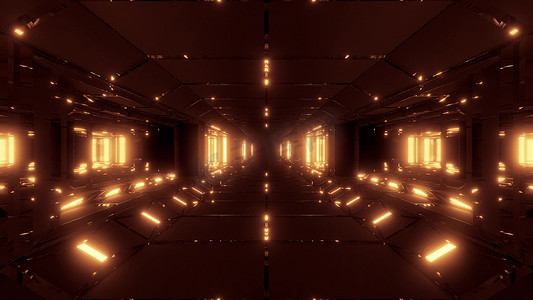 未来派科幻太空隧道走廊机库3d插画壁纸背景