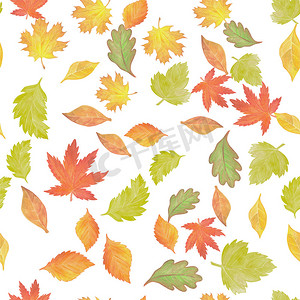 水彩树摄影照片_无缝图案与水彩秋叶