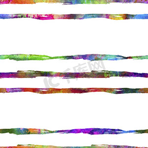 水彩画笔摄影照片_水彩画笔条纹无缝图案田庄几何设计彩虹色。