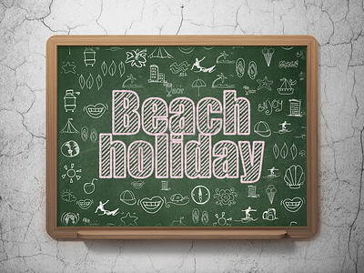 假期概念：学校董事会背景的海滩假期
