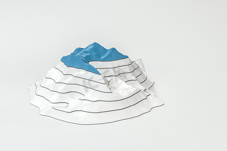 地形图背景山谷和山脉，3D 渲染。