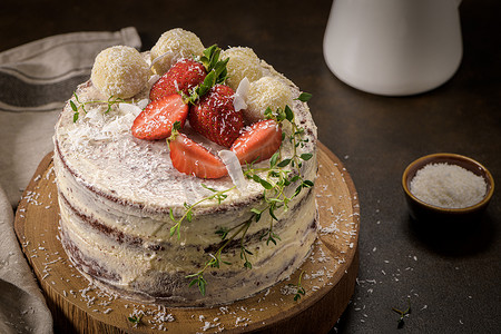 网红生日蛋糕摄影照片_草莓裸蛋糕