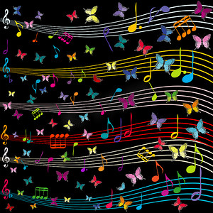 音乐背景与壁板和蝴蝶飞舞