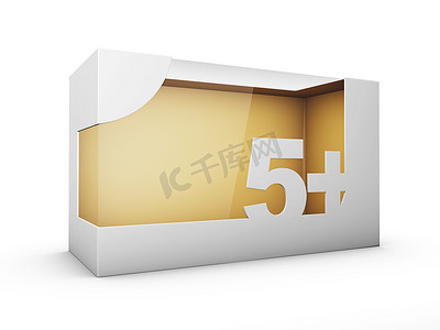 五年及以上玩具窗口白色包装盒的 3d 渲染，包括剪切路径