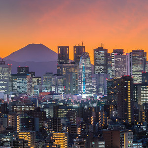 富士摄影照片_东京天际线和富士山