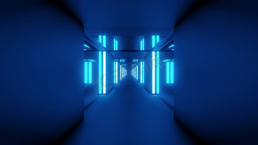 3d房间壁纸摄影照片_干净的蓝色隧道走廊与玻璃窗 3d 插图背景墙纸设计