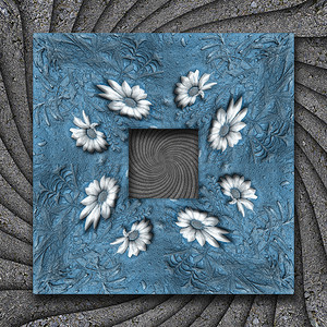 纹理瓷砖上花卉观赏的 3D 插图