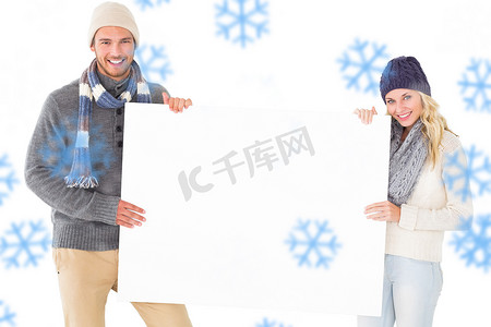 冬季时装展示海报中迷人情侣的合成形象