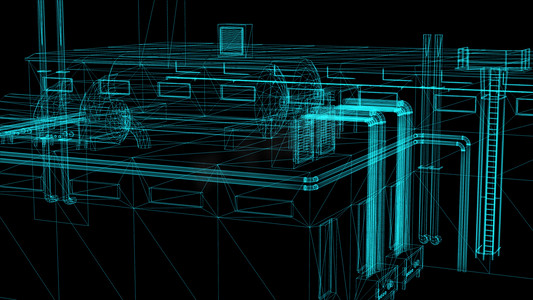 3d工厂模型摄影照片_3d 渲染-工业建筑的线框模型