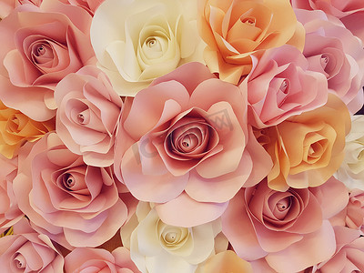 用甜美色调的纸制作玫瑰，用于背景装饰