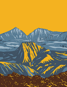 留尼旺岛国家公园或留尼旺国家公园与 Cirque De Salazie 在留尼旺岛法国装饰艺术 WPA 海报艺术