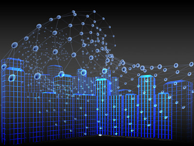 3D 区块链城市、城市概念网络或数字城市