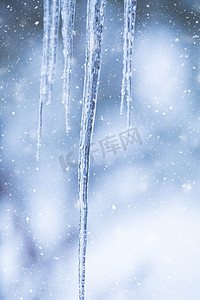 背景雪天摄影照片_冰冻的冰柱在雪天背景中