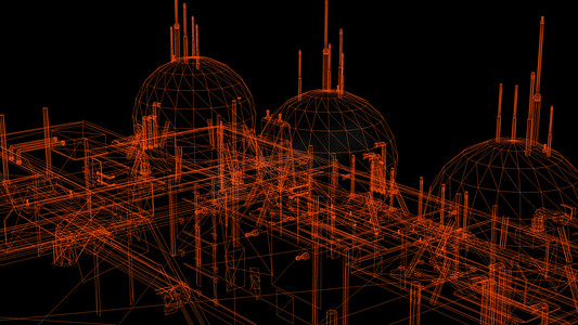 3d 渲染-工业建筑的线框模型