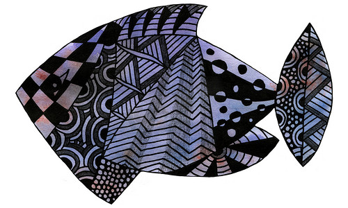 手绘涂鸦水彩摄影照片_色彩缤纷的水彩可爱鱼与 Zenart 风格。