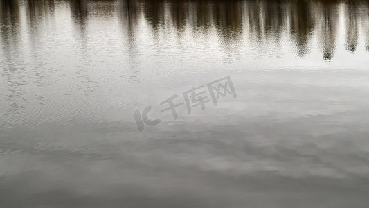 冬天气温低摄影照片_由于气温较低，池塘里的水慢慢结冰。