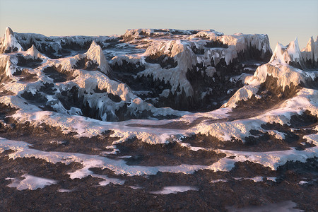 梦幻雪摄影照片_山顶覆盖着雪，3d 渲染。