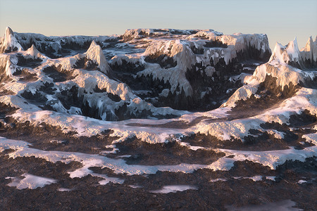 山顶覆盖着雪，3d 渲染。