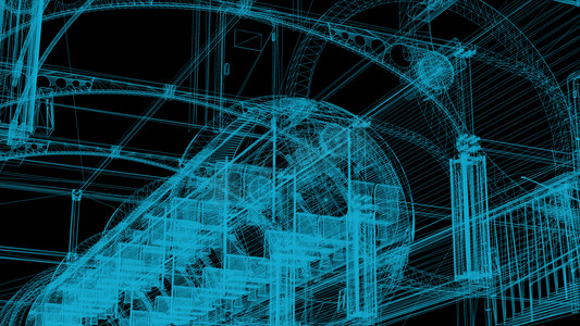 3d工厂模型摄影照片_3d 渲染-工业建筑的线框模型