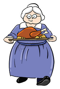 奶奶做饭，插图，白色背景上的矢量