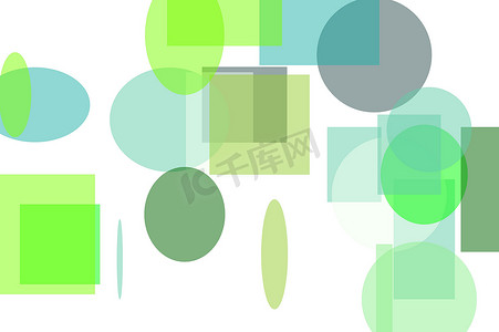 抽象绿色圆圈和椭圆正方形和矩形插图背景