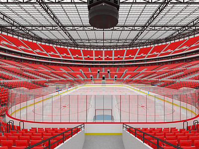 免vip摄影照片_美丽的冰球运动场，配有红色座椅和 VIP 包厢，可容纳 50 万名球迷