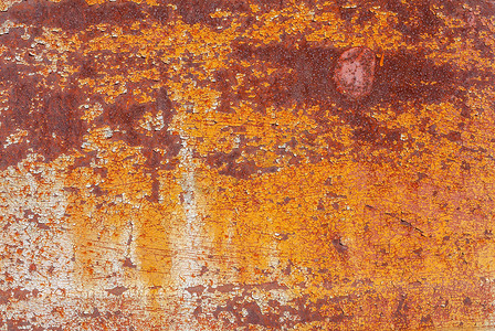 生锈的铁表面，残留有旧油漆、剥落的油漆、纹理背景