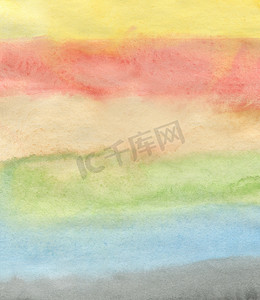 手绘背景蓝色摄影照片_手绘背景与水彩彩虹色条纹。