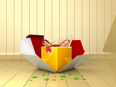 3d装饰礼物盒的例证有红色弓的。