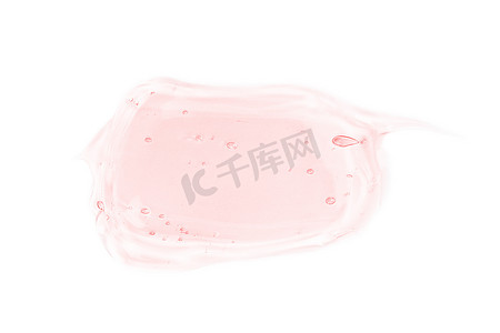 透明浅粉色液体矩形凝胶涂片隔离在白色背景上。