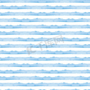 白色波浪条纹摄影照片_抽象蓝色条纹水彩背景。