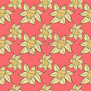 黄色花卉图案，插图，白色背景上的矢量