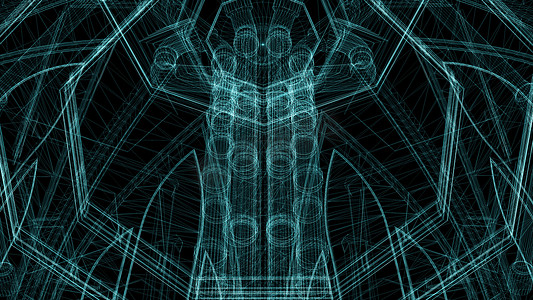 3d 渲染-工业建筑的线框模型