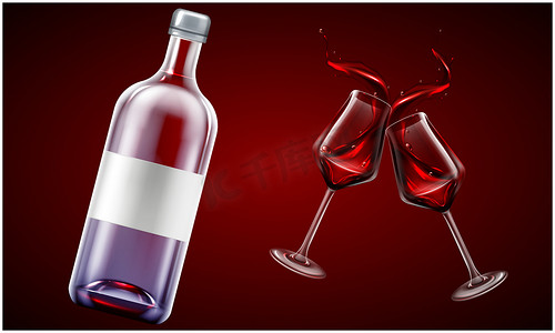 标签背景摄影照片_抽象背景下酒瓶和玻璃的模拟插图