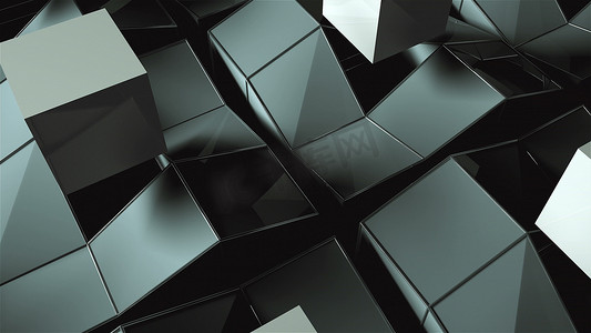 许多带有阴影的上升和转动立方体，计算机生成的现代抽象背景，3d 渲染