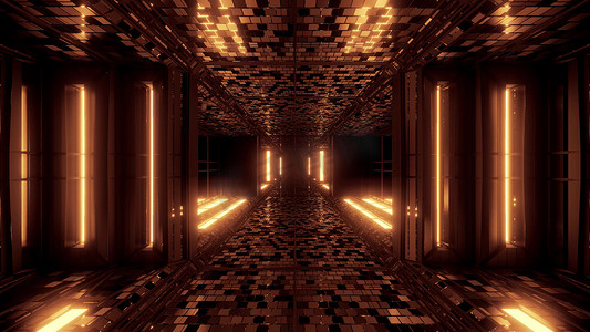 具有砖块纹理的未来科幻空间隧道走廊 3d 插图背景壁纸