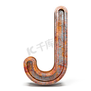 生锈的金属字体字母 J 3d
